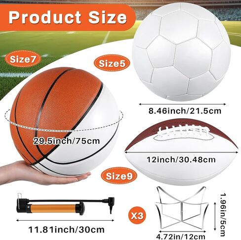 Libima 3 Pcs Autograph Sports Ball Set Autograph Basketball with Acrylic Stand Blank Signature Official Size 9 Football Size 7 Basketball Size 5 Soccer for High School College Coach Gift in Saudi Arabia