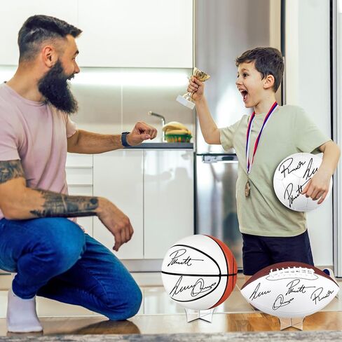 Libima 3 Pcs Autograph Sports Ball Set Autograph Basketball with Acrylic Stand Blank Signature Official Size 9 Football Size 7 Basketball Size 5 Soccer for High School College Coach Gift in Saudi Arabia