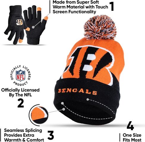 Ultra Game NFL Mens Womens Super Soft Winter Beanie Knit Hat with Extra Warm Touch Screen Gloves in Saudi Arabia