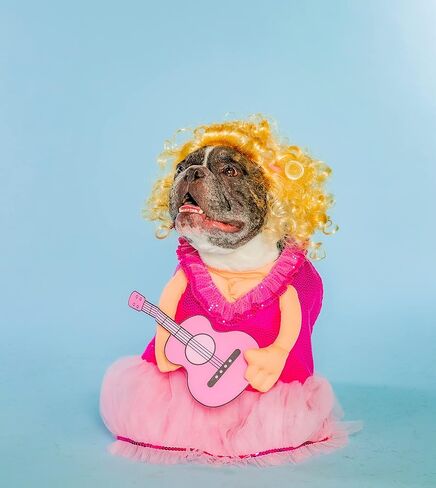 طقم فستان وردي وجيتار وشعر مستعار - M/L in Kuwait