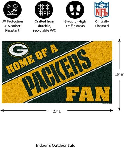 سجادة باب Green Bay Packers، مرخصة رسميًا مقاس 28 × 16 بوصة، سجادة رياضية داخلية وخارجية in Kuwait