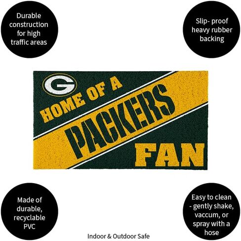 سجادة باب Green Bay Packers، مرخصة رسميًا مقاس 28 × 16 بوصة، سجادة رياضية داخلية وخارجية in Kuwait
