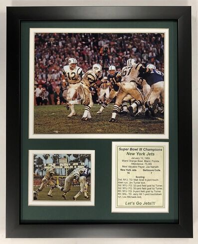Legends Never Die NFL 1968 New York Jets Super Bowl III Champions Framed Double Matted Photos, 12" x 15" in Saudi Arabia