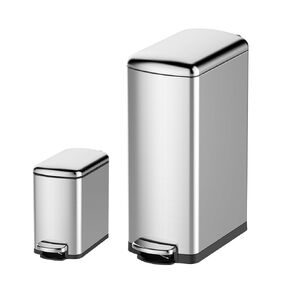 GAOMON Kitchen Trash Can Set, 7.92 Gal & 1.59 Gal Stainless Steel Waste Bins, Soft-Close Lid, Step-on Garbage Bin for Kitchen, Office, Bathroom