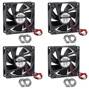 Alinan 4pcs 8025 80mm x 25mm 24V Dual Ball Bearings Brushless Fan 2Pin DC Cooling Exhaust Fan for Radiator DIY Air Exhaust Vent Cooling
