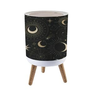 Small Trash Can with Lid for Bathroom Kitchen Office Diaper Magic seamless sun constellations moons stars Gold decorative ornament Bedroom Garbage Trash Bin Dog Proof Waste Basket Cute Decorative