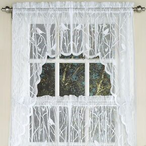 Sweet Home Collection Kitchen Window Tier, Swag, or Valance Curtain Treatment in Stylish and Unique Patterns and Designs for All Home Décor, Songbird White