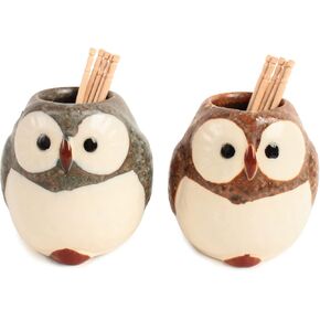 Mino ware Japanese Pottery Toothpick Holder Set Owl Shape Stone Charcoal & Peanut Brown made in Japan (Japan Import) CPO001