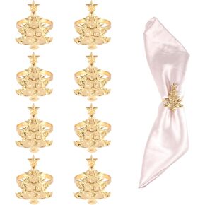 8pcs Christmas Napkin Rings, 1.6" Gold Napkin Rings Xmas Napkin Holder Buckle Table Cloth Napkins Rings for Table Wedding Dinner Party Kitchen Bar DIY Decorations (Christmas Tree Style)