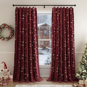 Beauoop Christmas Red Velvet Curtains 84 Inches Long 2 Panels for Bedroom Living Room Silver Patterned Burgundy Thermal Insulated Room Darkening Rod Pocket Window Treatments Drapes, 52X84 Set of 2