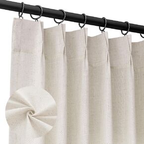 Natural Linen Cream Curtains 90 Inches Long Semi Sheer Pinch Pleated Window Curtains with Hooks Light Filtering Privacy Farmhouse Ivory Pleat Drapes 2 Panels for Dinning Living Room Bedroom 40X90