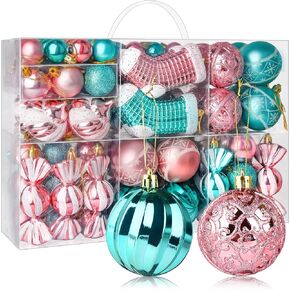 97ct Christmas Balls Ornaments for Xmas Tree - Shatterproof Small Christmas Tree Decorations Pink Teal Balls Ornament Set, 2.36inches | 60mm