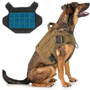 Tactical Dog cooling Harness Vest with gel Ice Packs, No Pull dog cooling vest for summer, Dog Harness with Handle, Adjustable Dog Vest Harness for summer Walking Hiking Training (Medium)