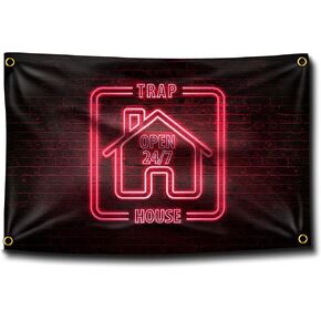 Banger - Trap House Neon Sign Motivational Inspirational Office Gym Dorm Wall Decor Design on a 3X5 Feet Flag with 4 Grommets for Easy Hanging. Authentic BANGER FLAG