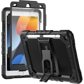 HXCASEAC Shockproof for iPad 6th/5th Generation Case, iPad Air 2 / Pro 9.7 inch Case with Screen Protector/Built- in Stand, [3-Layer] iPad Case 9.7 inch 2018/2017/2016/2014 Protective Cover, Black