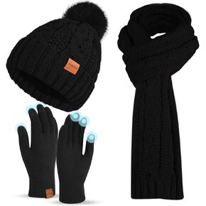 Winter Beanie Hat Scarf Gloves Set for Women,Warm Touch Screen Gloves Christmas Birthday Gifts for Women Girls