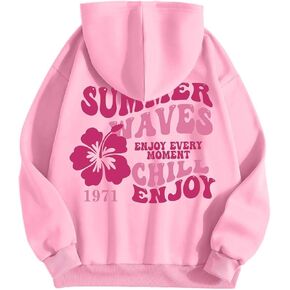 Preppy Hoodie Oversized Sweatshirt for Women Letter Graphic Long Sleeve Drawstring Pullover Y2k Hoodies