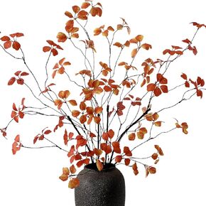 40 Inches Long Fall Faux Greenery Stems Artificial Ficus Twig Leaves Eucalyptus Branches Autumn Plants for Indoor Outdoor Home Harvest Thanksgiving Decor (Orange/Red - Pack of 4)