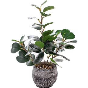 12.6" Fake Plants in Brown Ceramic Vase Real Looking and Touching Evergreen Ficus Leaf Faux Plant Indoor for Book Shelf Bathroom Office Desk Kitchen Counter Bedroom Small Space Artificial Plant Decor