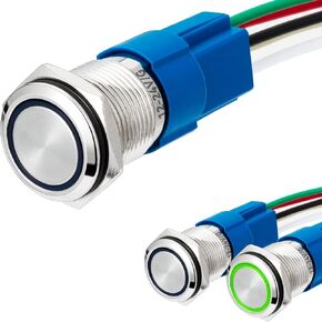 3 Pack 16mm Push Button Switch with LED Indicator Light, Self-Locking Latching Switch On Off for Marine Car RV (Blue)