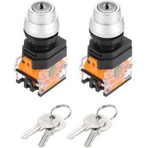 uxcell 2 Pcs 22mm 2 Position Key Locking Push Button Switch W Keys Silver Tone NO/NC