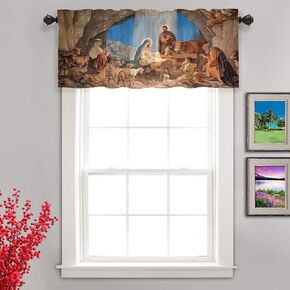Shrahala Christian Kitchen Valances Half Window Curtain, Angel in The Field Kitchen Valance for Window Ink Printing Kitchen Valances Curtains for Kitchen Decoration 52x18 inch