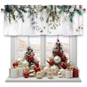 Christmas Curtain Valance for Windows Pine Tree Xmas Tree Winter Holiday Window Treatments 1 Panel Short Curtains for Kitchen Windows Bathroom Bedroom,54 x 18 Inch