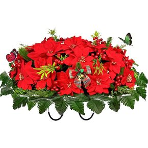 سرج زهور مقبرة عيد الميلاد لتزيين القبر، سرج زهرة البونسيتة الحمراء الاصطناعية لعيد الميلاد، وترتيبات شاهد القبر in Kuwait