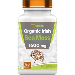 Organic Irish Sea Moss: 1600mg x 120 Capsules | Two Month Supplt Simply Organic Sea Moss Powder Capsules are Highly Potent, and Absorbable! | Non-GMO | Made in The USA!
