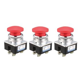 uxcell Push Button Switch Red Momentary AC 380V 5A Mushroom Head Pushbutton Switches 30mm Panel Mount Pack of 3
