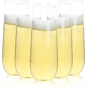 24 Pack 9 oz Stemless Plastic Champagne Flutes, Clear Disposable Champagne Toasting Glasses, Shatterproof and BPA-Free Drinkware for Wedding, Party, Thanksgiving