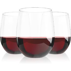 Lamosi 24 Pack Plastic Wine Glasses Disposable, 12 oz Stemless Wine Glasses for Party, Christmas, Unbreakable Reusable Crystal Clear Wine Cups, Shatterproof and BPA-Free