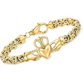 Ross-Simons 18kt Gold Over Sterling Claddagh Byzantine Bracelet. 7 inches