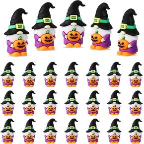 50 Pcs Halloween Gnomes Decorations Rubber Witch Gnomes Decor Halloween Pumpkin Wizard Figurines Mini Collectible Figurines Ornaments Gifts Gnomes for Halloween Home Table Decorations