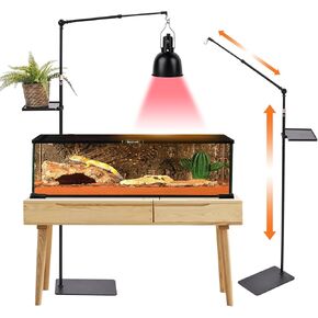 Reptile Lamp Stand Kindle Holder with Two 16" Hooks, Hang 10.5 Lbs Very Sturdy, Reptile Heat Light Stand Height Adjustable from 15" to 82", Tablet Floor Stand Robot Arm Adjustable