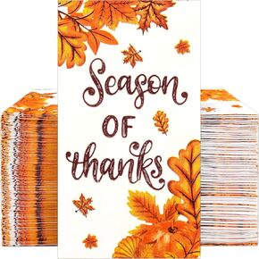 100 Thanksgiving Napkins Fall Leaves Paper Guest Towels 3 Ply Season Of Thanks Decorative Napkins Autumn Harvest Leaf Disposable Hand Napkins for Bathroom Dinner Decor Party Supplies