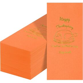 100PCS Disposable Thanksgiving Napkins - Orange Fall Napkins, Disposable Thanksgiving Turkey Paper Hand Towels for Thanksgiving Harvest Party Table Decor Dinner