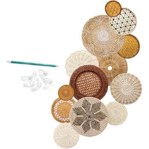 RESPOROX ELEGANCE YOUR WAY Set of 13 Hanging Woven Baskets for Wall Decor - Handcrafted Bamboo, Rattan & Seagrass Baskets come with Hanger Nails, Marking Pencil & Templates