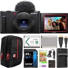 Sony ZV-1 II Vlog Camera with 4K Video & 20.1MP for Content Creators and Vloggers Black ZV-1M2/B Bundle with Deco Gear Case + 64GB Memory Card + Grip/Tripod 2 in 1 + Software + Accessories Kit