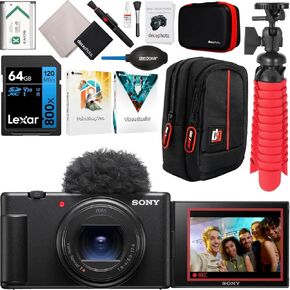 Sony ZV-1 II Vlog Camera with 4K Video & 20.1MP for Content Creators and Vloggers Black ZV-1M2/B Bundle with Deco Gear Case + 64GB Memory Card + Grip/Tripod 2 in 1 + Software + Accessories Kit