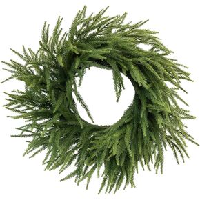MISSPIN 26 Inch Winter Norfolk Pine Wreaths for Front Door, Artificial Norfolk Pine Christmas Wreath, Green Pine Wreath for Front Door Window Walls Christmas Decor Indoor Outdoor Home Decoration