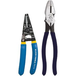 Klein Tools D2139NE11055 Pliers Set with Lineman's Side Cutting Pliers and Copper Wire Stripper/Cutter, High-Leverage, 2-Piece