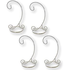 BANBERRY DESIGNS Silver Christmas Ornament Stand - Set of 4 Ornament Display Stands - 9-inch Ornament Holders - Chrome Stands