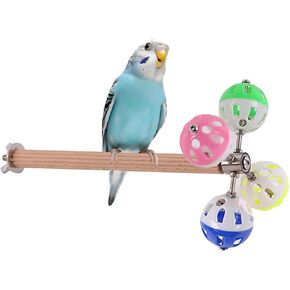2-Pack Bird Perch Toy with Spinning Balls, Exercise Rotating Swing for Parakeet Budgies Cockatiel with One Textured Stand Perch and One Typical Wood Perch, Stainless Steel Wing Nut and Washers