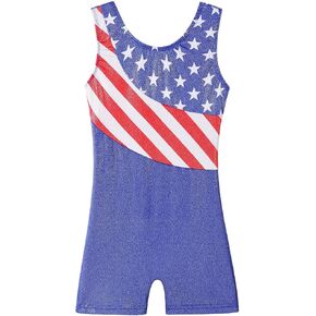 BAOHULU Leotard for Girls Gymnastics Toddler Tank Biketards Shorts Shiny Red White Blue Stars Kids Dancewear B264_RedBlueStars_140