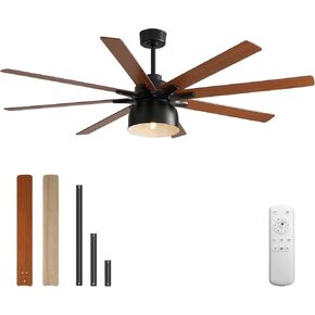 Sofucor Ceiling Fan with Lights and Remote, 66 Inch Low Profile Flush Mount Mordern Wood Ceiling Fan for Indoor Farmhouse Bedroom Living Room Outdoor Patio Porch, Reversible DC Motor, Noiseless