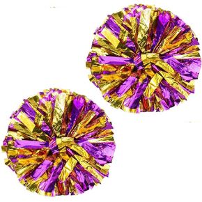 ZEALMAX Set of 2 Cheerleading Pom Poms with Ring Handle for Team Spirit Sports Dance Cheering Children Adults, Purple+Gold