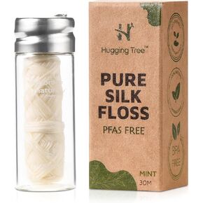 Silk Floss with Refillable Glass Dispenser | PFAS Free Floss | Mint Flavored | Zero Waste Dental Care (33 Yards)
