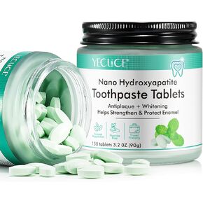 Toothpaste Tablets,150 Nano Hydroxyapatite Toothpaste Tablets, Chewable Xylitol Toothpaste Tablets, Fluoride-Free - Natural Whitening Remineralizing Travel-Friendly Eco Tabs, Peppermint