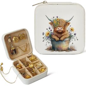 Western Jewelry Box Case Highland Cow Travel Jewelry Organizer Gifts Christmas Gifts for Women Country Girls Cowgirl Stuff Portable Travel Accessories, Highland Cow Jewelry Box